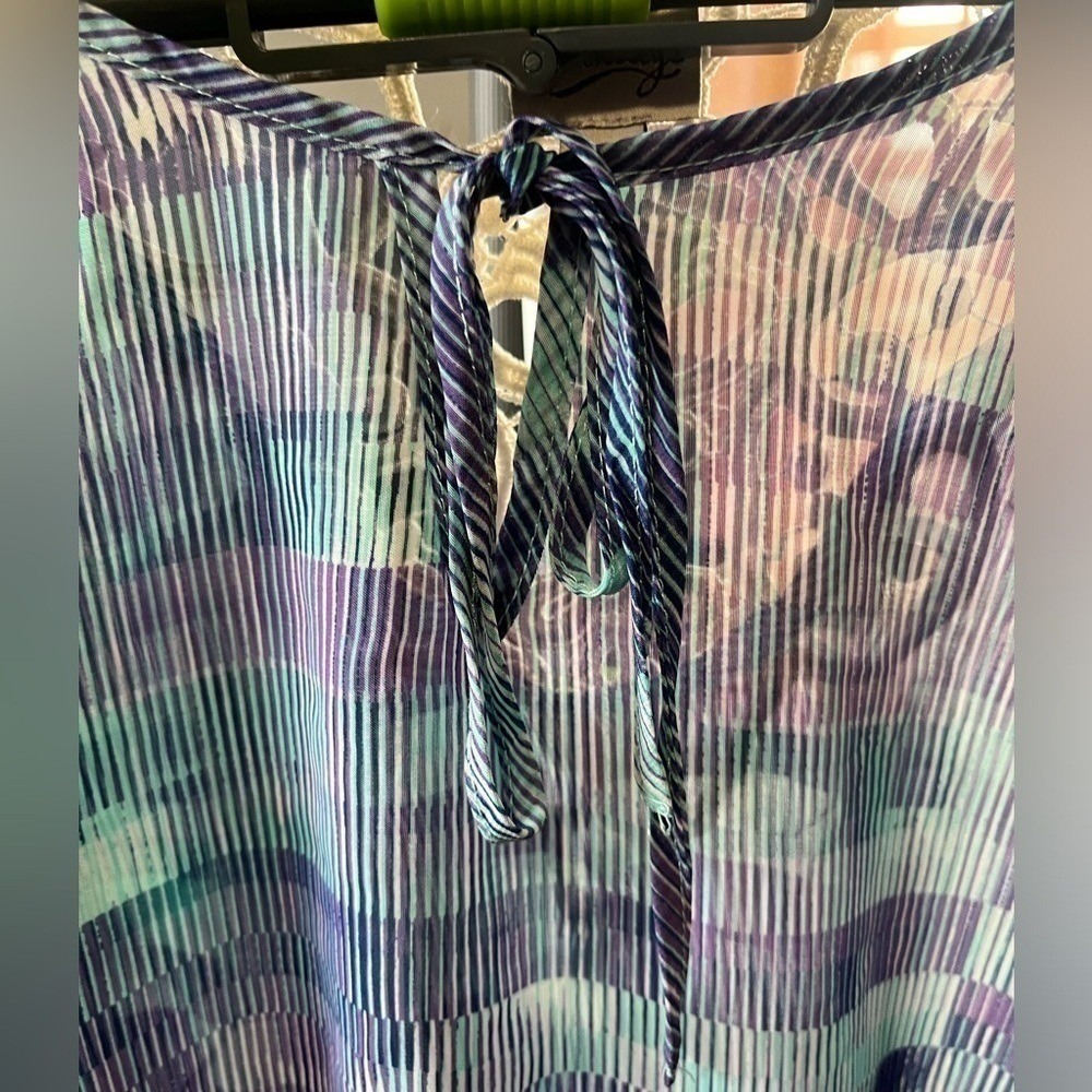 Como Vintage sheer blouse embroidered lagenlook cottagecore small art deco blue - Picture 6 of 6